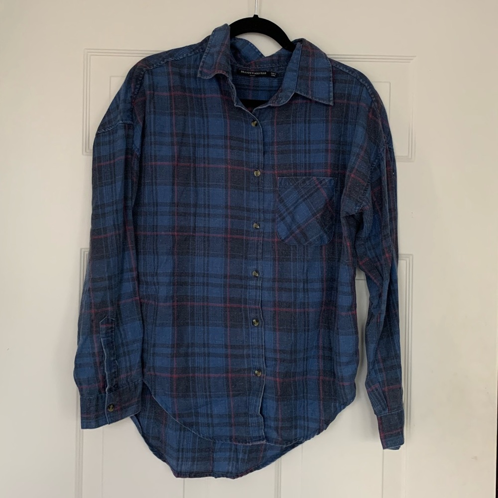 Brandy Melville Blue Plaid Button Down